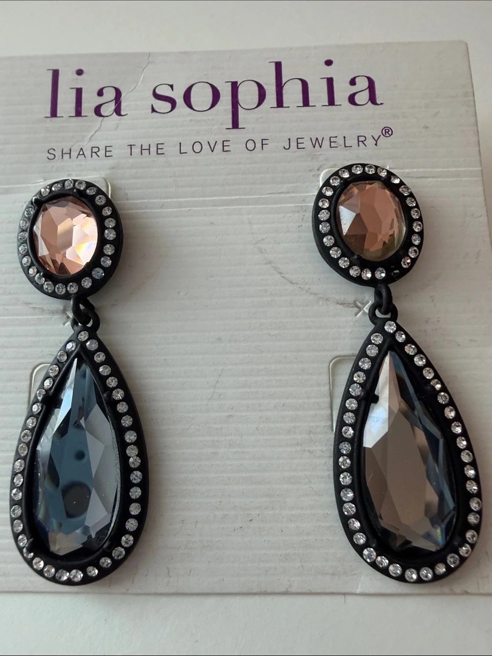 Lia Sophia Blush and Black Teardrop Dangle Earrings - Picture 2 of 2